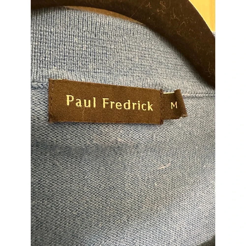 Silk Cotton Cashmere Blend Polo Sweater Blue Long Sleeve Mens Medium